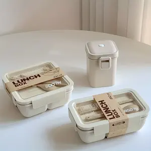 Fábrica al por mayor personalización de paja de trigo compartimento Bento adultos caja de almuerzo caja de comida portátil para estudiantes trabajadores de oficina