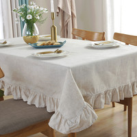 Nappe de Table en coton et lin à volants, tissu anti-poussière pour Table de pique-nique