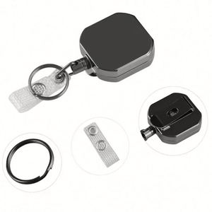 Heavy-Duty Vintage Style Square Badge Reel Keychain with PVC Strap Hard Plastic ID Card Holder - Product Image 4