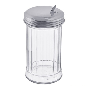 12 oz Glass <strong>Sugar</strong> <strong>Pourer</strong> With Side Flap Top <strong>Sugar</strong> Shaker With Stainless Steel Self-Closing Lid - Product Image 2