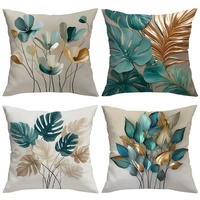 Housses de coussin décoratives Kongyu Home Textiles, motif floral feuille d'or vert sarcelle, pour salon, canapé, chaise