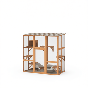 Maison pour chat en bois, mobilier d'extérieur pour animaux de compagnie, pour amis félins, avec toit en acier et porte coulissante - Product Image 1