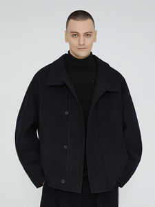 <span class=keywords><strong>Cappotto</strong></span> Invernale da <span class=keywords><strong>Uomo</strong></span> Nero in Lana Double-Face, Soprabito <span class=keywords><strong>Corto</strong></span> alla Moda con Bottoni - Product Image 4
