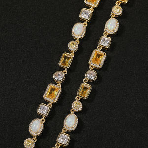 Kalung Rantai Hip-Hop <span class=keywords><strong>Opal</strong></span> Kuning Warna Campur dengan Zirkon Geometris Persegi Bulat, Aksesori Gaya Unik - Product Image 3