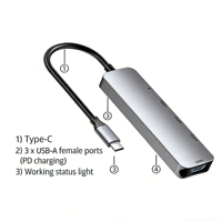 Hub USB C 5 en 1 de Aleación de Aluminio, Listo para Enviar, con Carga Rápida PD de 100W, 5 Puertos Tipo C USB 3.0 para PC, Laptop, Estación de Acoplamiento