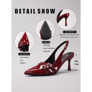 <span class=keywords><strong>Sandali</strong></span> da Donna con <span class=keywords><strong>Tacco</strong></span> Alto, Decorazione con Fibbia Metallica, <span class=keywords><strong>Bordeaux</strong></span>, Sexy, Punta Affusolata, <span class=keywords><strong>Tacco</strong></span> a Spillo, Moda Estiva, per Feste, Slingback - Product Image 2