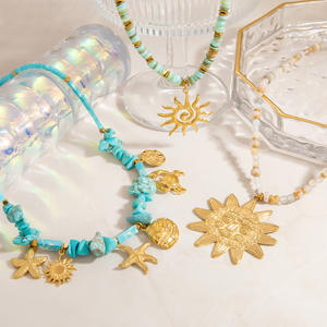 Collar de cuentas de piedra natural estilo retro francés, serie Océano de Playa, con colgante y cadena para clavícula, joyería transfronteriza europea y americana - Product Image 1