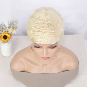 Glueless Short Blonde Pixie Cuts Hair Wigs For Women Girls Heat Resistant Synthetic Hair Short Curly Layered Wig