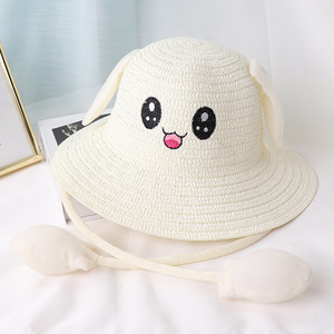 Chapeaux de paille à oreilles de <span class=keywords><strong>lapin</strong></span> tricotées pour enfants, vente <span class=keywords><strong>en</strong></span> gros, chapeaux de soleil d'été personnalisés pour la plage, chapeaux de paille à oreilles de <span class=keywords><strong>lapin</strong></span> pour enfants - Product Image 6