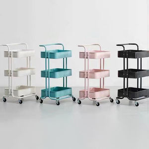 3 Tier <b>Plastic</b> Rolling Utility Cart With Handle Lockable Wheels Storage Organizer Trolley for Home Kitchen Office - Product Image 3