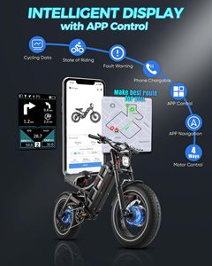 Vélo électrique Eahora Romeo 2 2500W 52V 60Ah avec cadre en acier, double suspension, contrôle par application, longue autonomie, pneus larges 26*4.0, modèle 2024 - Product Image 4