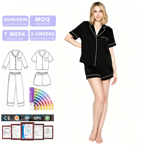 OEM Breathable Short Sleeves <b>Summer</b> Women's Sleepwear Soft Casual Wear Bamboo Pajamas <b>for</b> Women Set - Product Image 1