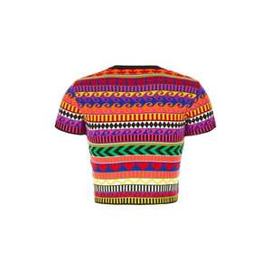Article de créateur de haute qualité de qualité supérieure motif géométrique T-shirt en coton tricoté multicolore Akep pour femme - Product Image 2