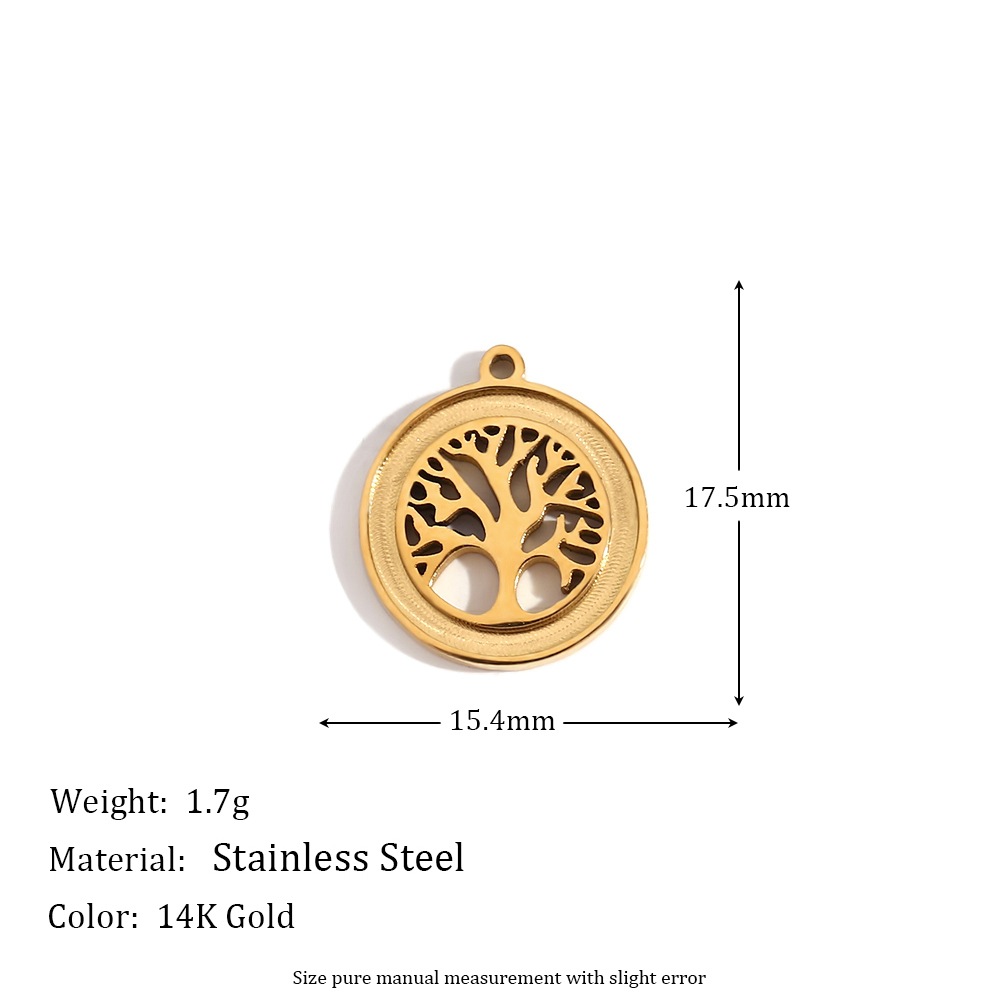 Hollow concave edge tree of life round pendant - gold
