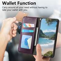 Casing HP Kulit PU Warna Solid Model Flip dengan Slot Kartu, Penyangga, dan Anti Benturan untuk Samsung S25 S26ultra A56 A17 A06