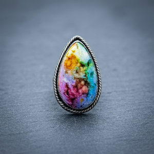 Agate Druzy Bezel Setting Natural Gemstone 925 Solid Sterling Silver Adjustable Pear Ring Statement Jewelry for Women Party Wear - Product Image 3