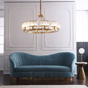 أريكة فندقية بطيات خلفية, أريكة من نسيج مخملي باللون الأخضر والغابات ، بقاعدة ذهبية ، مكونة من 3 مقاعد باللون الأخضر و فيروزي - Product Image 2