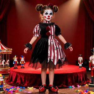 <span class=keywords><strong>Disfraz</strong></span> <span class=keywords><strong>de</strong></span> Payaso <span class=keywords><strong>de</strong></span> Halloween para Niñas, Vestido <span class=keywords><strong>de</strong></span> Cosplay con Falda, Impresión Digital en Poliéster, Inspirado en Películas y Televisión - Product Image 4