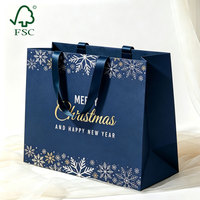 Sac en papier cadeau de Noël personnalisé haut de gamme avec impression de nom et logo sur mesure, emballage de vente au détail pour les fêtes, sac d'emballage de shopping haut de gamme