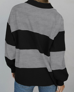 Suéter Polo <span class=keywords><strong>de</strong></span> Manga Larga para Mujer, a Rayas, con Bloques <span class=keywords><strong>de</strong></span> Color, Estilo Casual, Holgado, para Otoño e Invierno, para Uso Diario - Product Image 2