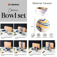 Ensemble de bols en céramique bleu et blanc de style japonais sculptés en gros pour mariage, mélange de nouilles et de riz, porcelaine, bols de 4,5 pouces