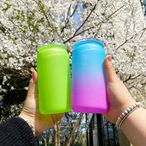 Reusable 16oz Unbreakable Spring Sakura Color Plastic Glass Can Shape Acrylic Soda Beer Can with clear Lid Straw for for UV Wrap - Product Image 2