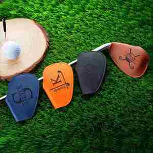 Housse de tête de club de golf en cuir PU universelle réglable, gravée au laser avec nom personnalisé, compatible avec la plupart des fers, design portable pour hommes - Product Image 1