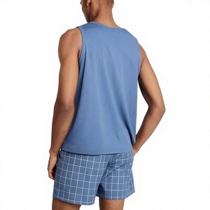 Men's Blue Solid Sleeveless Tank Top O-Neck Breathable Casual Knitted Sporty Athletic Front Logo Summer - Product Image 3