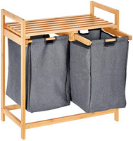 Keranjang Cucian Bambu Modern dengan 2 Kantong Geser Abu-abu yang Dapat Dilepas untuk Kamar Mandi, Dapat Disesuaikan
