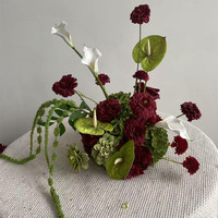 Boule de fleurs artificielle PPS en gros, rouge vin et verte, 30 cm, pour centre de table de mariage et décoration événementielle