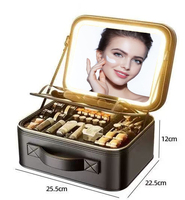 Trousse de Maquillage Portable avec Miroir LED, Compartiments Ajustables, pour Voyage, Outil de Maquillage pour Femmes Artistes, Grande Trousse de Maquillage de Voyage