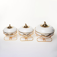 JADE JA2301A Goldverzierte Keramik-Suppentöpfe mit Doppelgriffen, Keramikdeckel, Hitzebeständig, Luxuriöses Design für Haushalt und Gewerbe