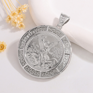 Ciondolo alla Moda Placcato <span class=keywords><strong>Oro</strong></span> 14K con Statua della Libertà e <span class=keywords><strong>Angelo</strong></span>, Moneta da 50 Peso in Ottone, Charm Hip Hop, Regali per Feste - Product Image 3