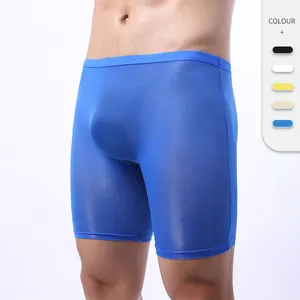 Maxesc OEM ODM Bermudas De Hombre Eur Us Size Nylon Transparent Ice Silk Long Leg Boxer Underwear For Men