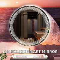 Miroir de salle de bain rond sans cadre à LED à motif de points, tactile, mural, pour vanité de salle de bain, hôtel, décoration intérieure, directement de l'usine