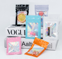 Sacs à fermeture éclair holographiques multicolores en feuille de Mylar auto-scellants pour bijoux, petits articles, emballage cadeau, rangement