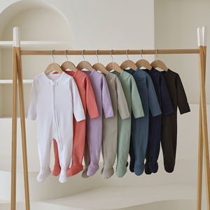 Baju Bayi Organik Katun Bersertifikat GOTS 100% untuk Bayi Baru Lahir, Romper Polos dengan Ritsleting, Pakaian Bayi - Product Image 1