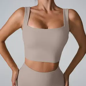 2024 nuevo chaleco de Fitness de Primavera de secado rápido para mujer, chaleco de copa fija integrado, ropa de Yoga a prueba de golpes ahuecada