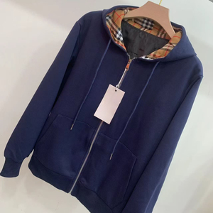 2026 Men Navy Blue Zip Hoodie Plaid <b>Lined</b> <b>Fleece</b> <b>Jacket</b> Casual Autumn Wear - Product Image 3