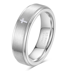 Anillo de carburo de tungsteno de 6 mm con cruz dorada grabada, joyería de moda para mujer, anillo de compromiso. - Product Image 4