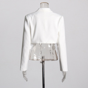 Ocstrade Blazer blanc élégant de haute qualité à un bouton pour femmes Veste de costume 3D à volants à fleurs Col en V à manches longues Veste <span class=keywords><strong>courte</strong></span> pour femmes - Product Image 5