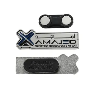Custom Design Saudi Company Logo Magnetic Button Pin Metal Enamel Silver Name Badge Magnet Medical Brooch Pins