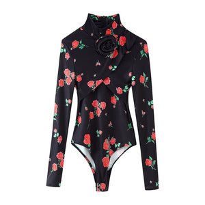 KAR & OT ZA ropa de mujer 2025 verano nueva moda francesa tridimensional flor decoración estampado <span class=keywords><strong>mono</strong></span> de manga larga 6921 - Product Image 1