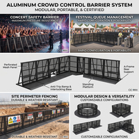 Barrière de sécurité en aluminium noir certifiée TUV, maille perforée, barrière de scène Mojo pour la sécurité des concerts et les événements.