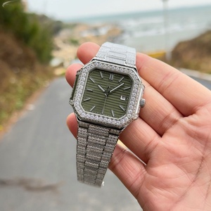 Montre mécanique automatique carrée de luxe pour homme, entièrement pavée de diamants, bracelet en acier inoxydable, étanche, calendrier, montre tendance - Product Image 1