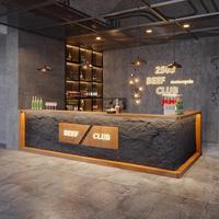 Comptoir de bar en bois massif de style industriel rustique en forme de L avec éclairage LED, durable, résistant à l'eau, pour pub commercial, café, club de motards