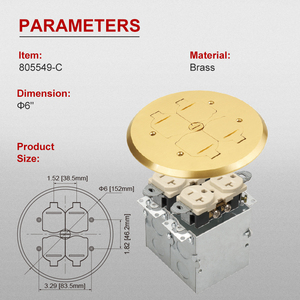 Prise de sol encastrée en laiton standard américain avec couvercle rabattable 15/20A TR Duplex Receptacle - Product Image 5
