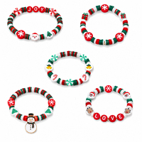 Kit de Fabricación de Pulseras Navideñas DIY, Cuentas de Arcilla Polimérica, Set de Cuentas de Árbol de Navidad, Muñeco de Nieve y Santa Claus para Niños, Manualidades de Joyería Navideña