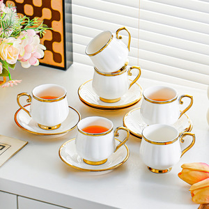 Ceramic <b>Teacup</b> <b>And</b> <b>Saucer</b> <b>Set</b> With Gold Trim 6 Piece For Afternoon Tea Home Use - Product Image 3