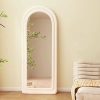 Espejo de cuerpo entero moderno nórdico personalizado con arco, estilo crema, marco de tela suave, decorativo, para sala de estar, de vidrio.